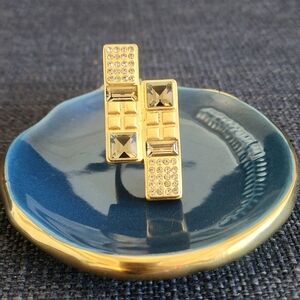 Gold Tone And Gray Smoky Crystal Geometric Red Carpet Bling Ring Size 7